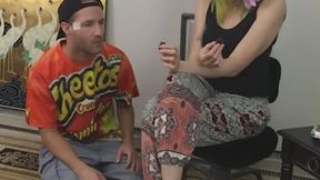 Sexy Woman Feeds Submissive Guy in Slow Motion