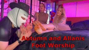 Autumn Bodell And Alanis Foot Worship - FemDom Foot Slave Training With Foot Smelling, Toe Sucking, Sole Licking, Wrinkled Soles, And Foot Gagging mp4