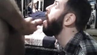 Amateur babe gives a wild handjob and takes it all in his mouth