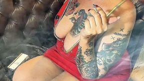 Intense Cough - Stepmother in PVC mini dress, ponytail and high heels - Virginia Slims 120s