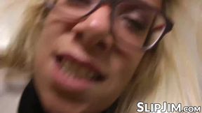 British babe gets hammered doggy by older stud after giving him a blowjob