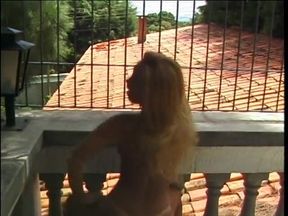 Blonde tranny with perky tits fucks a Latino dude outdoors