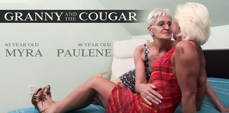 63 year old Grandma Myra and 46 year old cougar Paulene are always into some hot mature lesbian sex