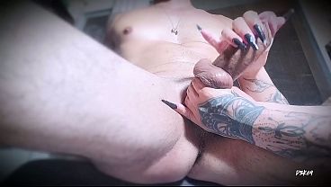 Tattooed Hands Handjob Close-up 4X Cumshot and Balls Massage