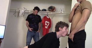 Dude with a hard cock watches them screw