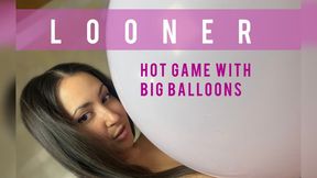 Busty looner rubs herself against huge balloons and ends up having an orgasm - fetish erotic game - masturbation with balloons