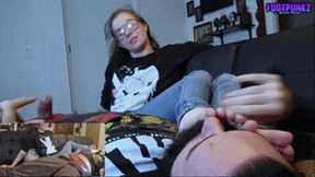 Ticklish Nerdy Girl Thinks You're Gross For Cumming to Her Tiny Feet