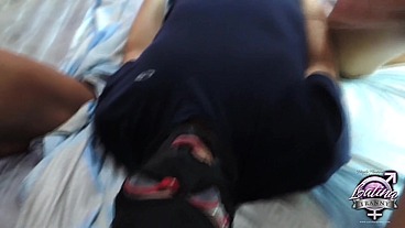 Horny Tgirls gangbang bukkake on a masked dude and he gets sprayed with lots of semen