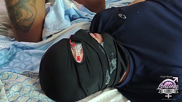 Horny Tgirls gangbang bukkake on a masked dude and he gets sprayed with lots of semen