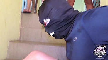 Horny Tgirls gangbang bukkake on a masked dude and he gets sprayed with lots of semen