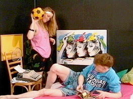 Young retro teen in steaming action