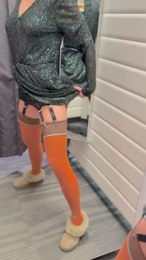 In the store I try on clothes and undress. Without panties in stockings.