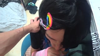 Fucked cute trap venti and cum on face and glasses with thick cum