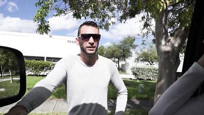 Horny gay strangers are having sex inside the moving van