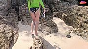 Hairy Pussy Flash and PEE on Public Beach # Evolova Sex Toy