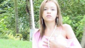 ”Blonde teen masturbating outdoors”
