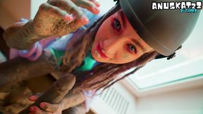 tattooed masked girl anal fuck and pussy covered in cum