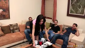 Whorish brunette wife cheats on husband with his best friends