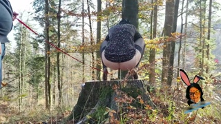 Stockings and high heels mature milf mom pissing outdoor with anus on leash