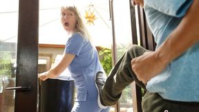 Boy Locks Out His Mom and Fucks Busty MILF After Pretending to Be Her Masseur!