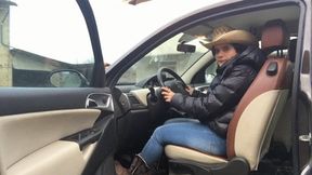 cowgirl love doing pedal pumping with her car