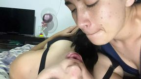 Again she sucks my huge tongue deeply
