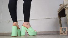 (669) Shoe Collection: Green Block Heel Mules - Dame Olga (1080p)