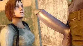 Resident Evil Babe Takes Monster Cock with Desperate Blowjob Action