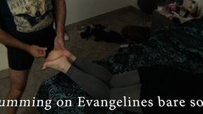 Cumming on Evangelines Bare Feet 11
