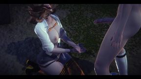 Hentai Uncensored - Hermi Blowjob and Fucked in a Park at Night - Japanese Asian Manga Anime Game Porn