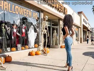 Black hotty gets a Halloween creampie from a hawt stanger in a random hookup ( AI Generated )