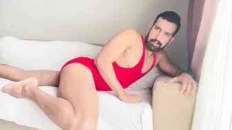 Latino Amateur in Crimson Singlet Masturbates and Cums Solo