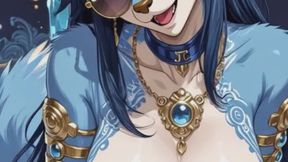 122. Blue Furry Demon Dance and Sexy Pose at Waterfall (Ai Animation)