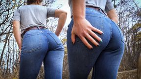 Milf In Blue Jeans Teases Her Amazing Ass Outdoors