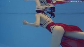 Marfa &mdash;  the shy Russian pornstar &mdash;  shows off in the pool