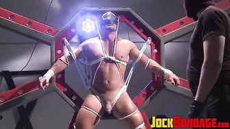 Muscular jock Dire Callahan whipped and tormented in hardcore bondage session