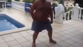 Fat Latin Daddy Strips Outdoors with His Bear