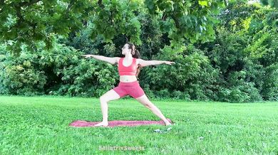 Hairy girl yoga in nature raw stretches tight twats