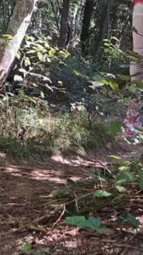 Outdoor Exhibition In The Woods Pink Heels White Stockings And Latex Mini Skirt