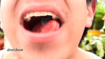 Eating worm gummies in my garden