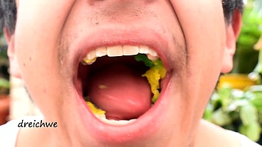 Eating worm gummies in my garden