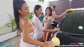 4 Hot Thai Girls Wet Carwash Party With Jeanine Hot And Jenny Thai