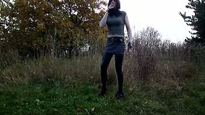 Sandralein33 Smoking Emo Girl in Miniskirt and Lackleggins