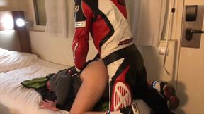 Humiliation at the hotel with fetish outfits biker