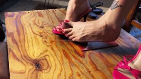 CatPrincess first cockbox experience, pink stiletto heels and sandal shoejob footjob toejob, had him shooting! close up pov2