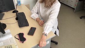 Beautiful blonde doctor sucks big and gets cum in her mouth