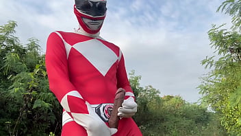 Power Ranger wanking outdoor.