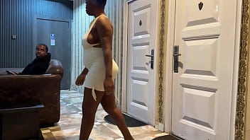 The hotel receptionist had to satisfy her boss after work.