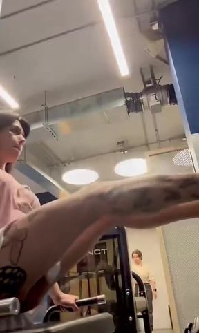Gym trans woman shows off muscles while sporting a big dick, ending with a publi