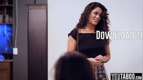 Lesbian GF caught cheating Latina MILF and rails her with strapon